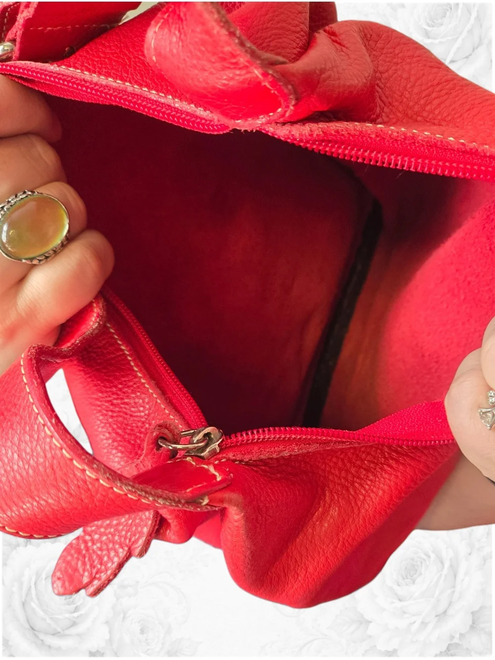 Roots Red Leather Hobo Shoulder Bag
